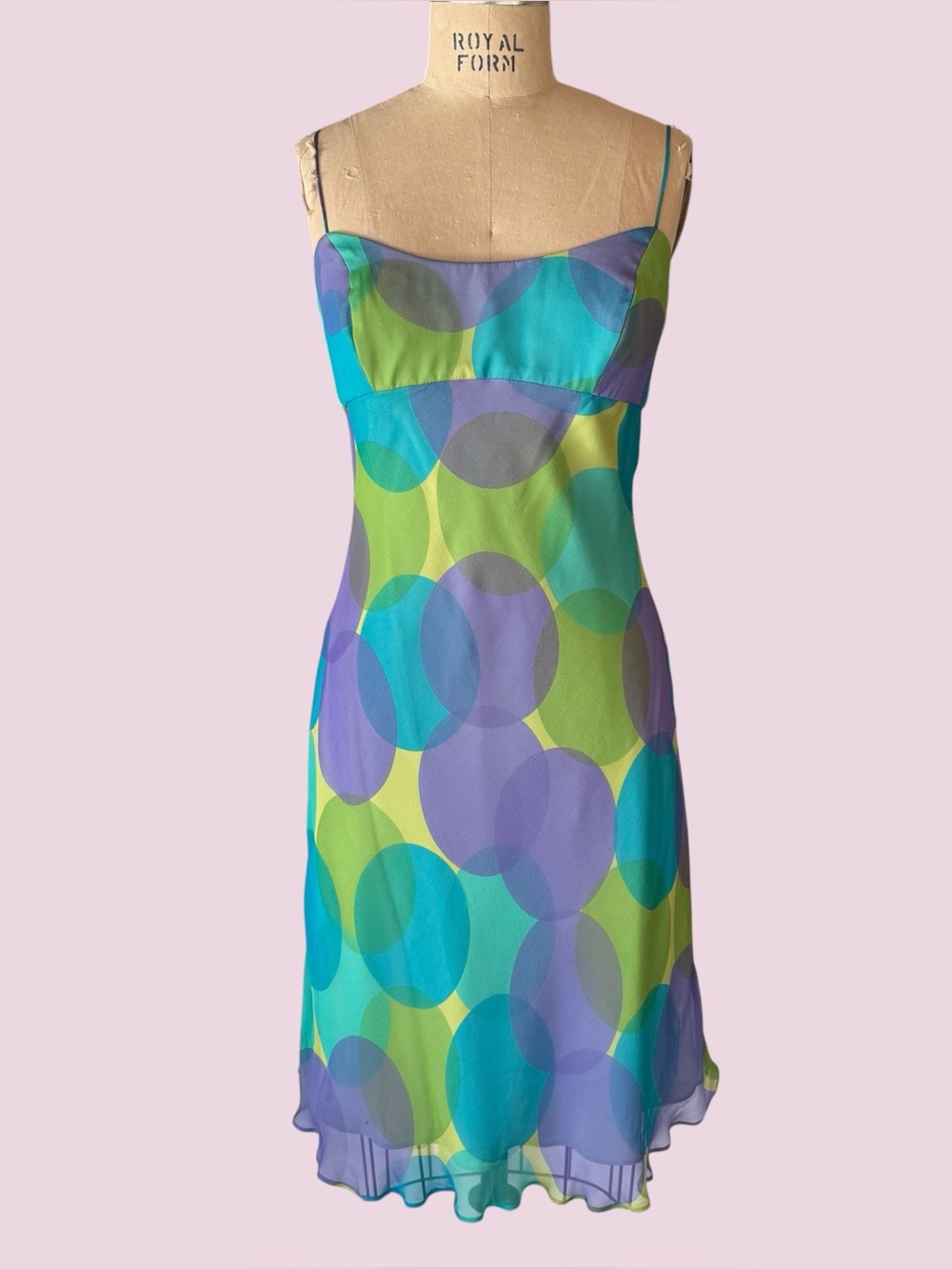 Vintage 90s ABS Allen Schwartz Silk Patterned Polkadot Midi Dress
